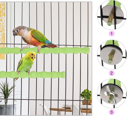 Hypeety 2PCS Bird Wood Perch Stand Parrot Paw Grinding Stick Toy Pet Bird Cage Stand Platform for Bird Parrot Budgies Parakeet Cockatiels Cage Accessories (7in/10in) (Green)