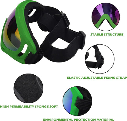Large Dog Sunglasses With Adjustable Strap UV Protection, Windproof Puppy Eyewear, Suitable for Medium-Large Pets, Eyes Protection, Soft Goggles (Green Frame)