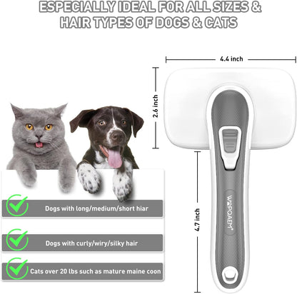 Dogs Cats Self Cleaning Slicker Brush for Shedding & Grooming Any Breed of Pets, Remove Loose Undercoat Knots Mats Tangled Hair for Small Medium Large Animal With Long Short Fur Length-Grey