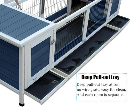 Rabbit Hutch Indoor Leakproof Bunny Cage Fir WoodenOutdoor Bunny House with Wire Floor Leakproof Plastic Tray (Blue)