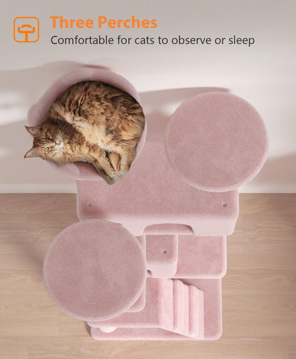 54" Cat tree Tower for Indoor Cats Large Adult,Cute/Tall Modern Cat Tree for Big Cats 20 lbs,Plush Multi-Level Cat Condo with Scratching Posts, Dangling Ball for fun play (Soft Pink, 54 inch)