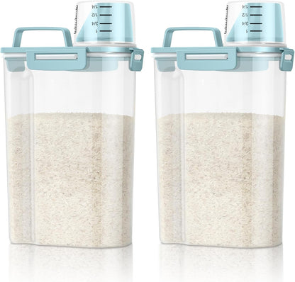 TBMax Rice Container Cereal Storage Container 2 Pack 5 Lbs, Plastic Kitchen Pantry Food Storage Container with Cup, Small Pet Dog Cat Food Dispenser -Blue
