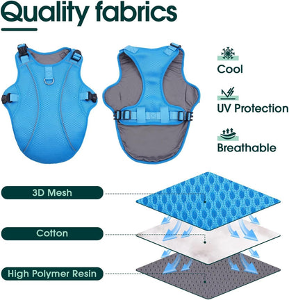 Kuoser Dog Cooling Vest, Pet Cooler Coat, Breathable Doggie Cool Jackets for Medium Dogs, Reflective Cooling Harness, Puppy Summer Essentials Blue L