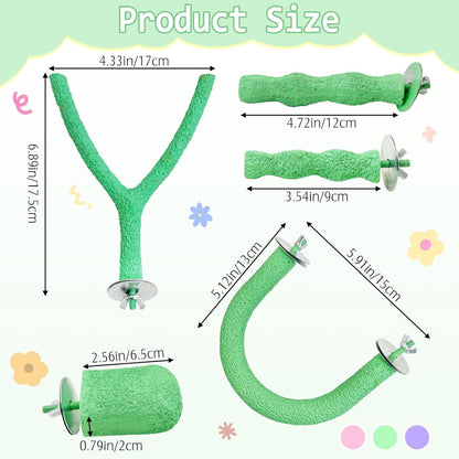 PINVNBY 5 Pack Bird Perch Resin Bird Beak Grinding Stone Parrot Cage Perch Stand Platform Foot Claws Trimmer Chew Toy Bird Cage Accessories for Budgie Cockatiel Conure Lovebird Finch (Green)