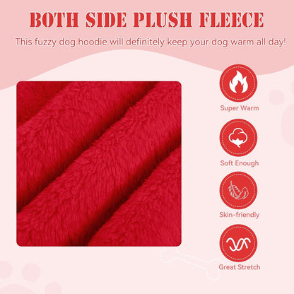 Fuzzy Dog Sweaters for Large Dogs Pet Hoodie Clothes Warm Soft Pet Coats Hooded Sweatshirt Dog Hoodie for Large Dogs(Red-L)