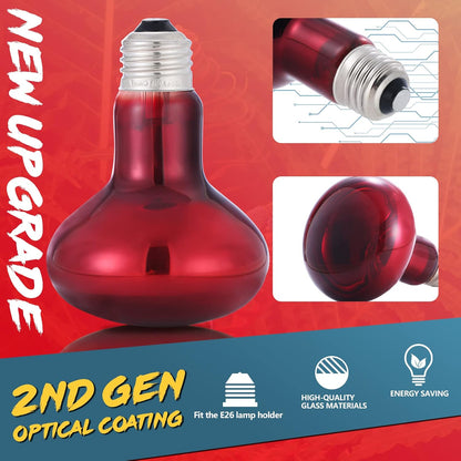 LUCKY HERP 100W Reptile Heat Lamp Bulb 2 Pack, Amphibian Infrared Basking Spot Light Bulb, Red Heat Lamp Bulbs for Reptiles, for Turtle, Bearded Dragon, Lizard, etc