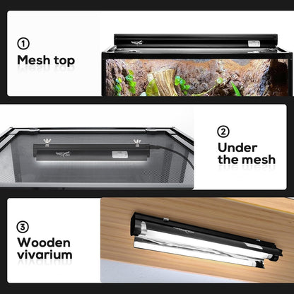 T5 Reptile Light Fixture Combo Kit 8W Light Fixture Reptile Terrarium Hood 10.0 UVB Light Bulb Fluorescent Tube Ideal for Tropical and Deserts Such as Bearded Dragon Lizards and Tortoises