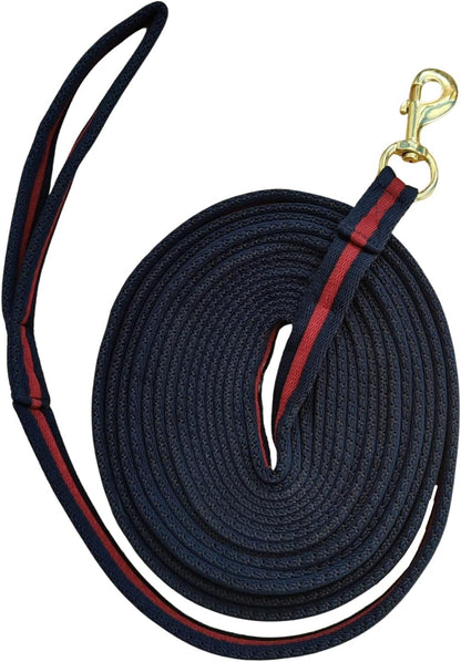 Soft Padded Lunge Line Rein Lead for Horses 27ft Looped Handle Swivel Clip (Navy/Wine)