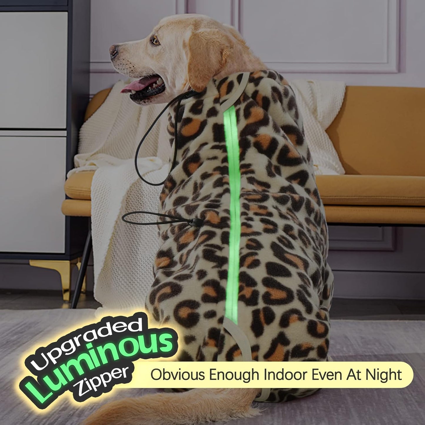 ROZKITCH Full Body Dog Sweater, Pet Windproof Warm Cold Weather Jacket Vest with Luminous Zipper, Jumpsuit Apparel Outfit Clothes for Small Medium Large Dog Brown 2XL