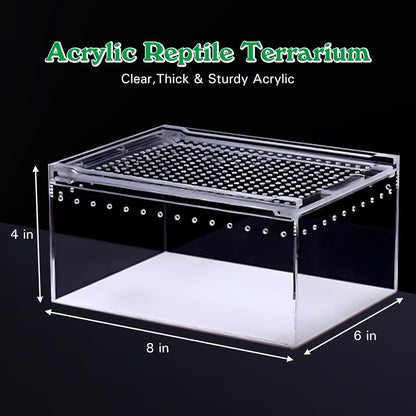 Reptile Terrarium Enclosure 8"x6"x4" Acrylic Tarantula Breeding Box Magnetic Hermit Crab Habitat Tank Transparent Jumping Spider Cage for Lizard Scorpion Sling Isopods Invertebrates Insect