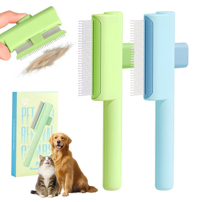 Pet Hair Removal Comb Flea Combs for Cats and Dogs, Pet Flea Comb Grooming Brush with One-Click Release Button, Dog Cat Deshedding Brush for Short & Long Hair (Blue & Green)