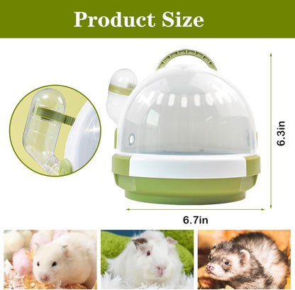 Hamster Carrier Cage with Water Bottle,Portable Dwarf Hamster Travel Carrier Plastic Guinea Pig Carrier Small Animal Breathable Outdoor Cage for Hamsters Chinchillas Hedgehog (Green)