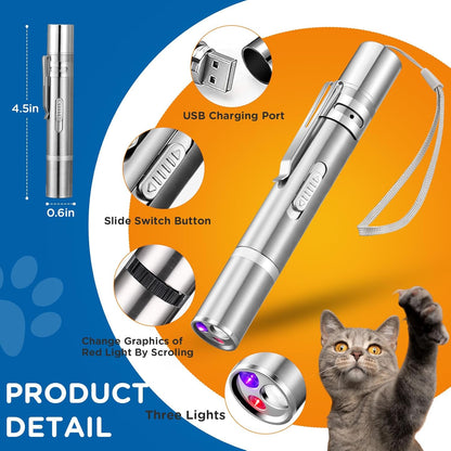 Cat Pointer Toy 2 Pack, Red LED Light Pointer Cat Toys for Indoor, USB Rechargeable 3 Light Colors Interactive Pet Toys, Chaser Training Interactive Toy