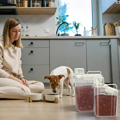 Dog Food Storage Container, Upgraded Large Nozzle BPA-free, 8-12 LBS Plastic Pet Food Storage Containers, With 4 Sealed Clasps, 1 Measuring Cup and Handle (2, Beige (3L+5L), (3L+5L))