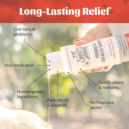 Skout's Honor Probiotic Itch Relief Shampoo for Pets - Non-Medicated, Fragrance-Free, Paraben & Sulfate-Free, with Avocado Oil & Omega 3's, 8oz, 2-Pack