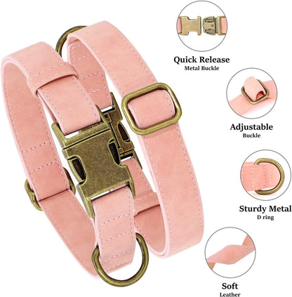 Didog Soft PU Leather Dog Collar, Stylish Quick Released Dog Collars for Small Dogs, Easy Clean Adjustable Pet Collar for Daily Walking, Pink, S Fit 10-16" Neck