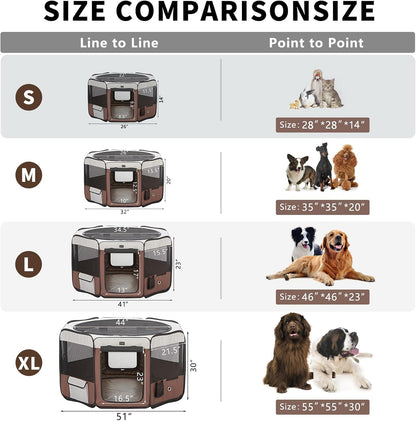 DONORO Dog Playpen 55" Portable Pet Play Pens for Medium Large Dogs, Foldable Exercise Kennel Tent Crate Indoor/Outdoor Travel Camping, Removable Top/Bottom (55"x55"x30"), 8