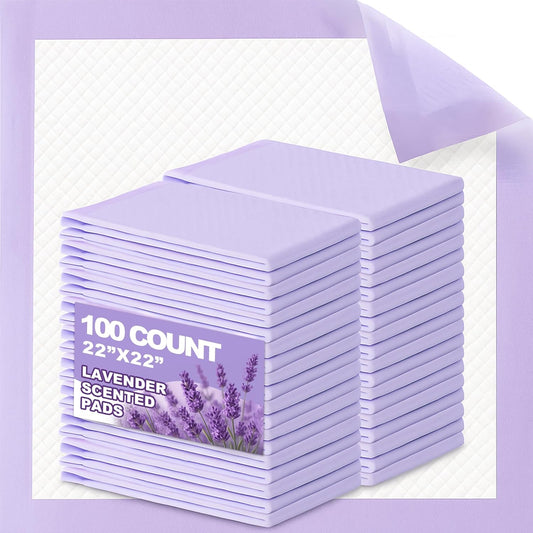 Lavender Scented Puppy Pads 100 Count, Super Absorbent Disposable Pee Pads for Dogs That Neutralize Odor, Wee Wee Pads / Potty Training Pads 22"x22"