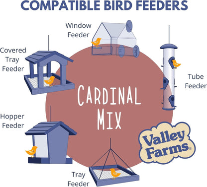 Valley Farms Cardinal Mix (3 LB) Wild Bird Food for Outside Feeders, Cardinal Bird Seed with Black Oil Sunflower Seeds and Safflower Seeds, Attract a Variety of Wild Birds