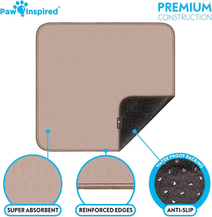 Paw Inspired Washable Pee Pads for Dogs (2 Pack), Leakproof, Non-Slip Reusable Puppy Pads for Potty Training, Whelping, Waterproof Mat (32x30 Inch, Pack of 2)