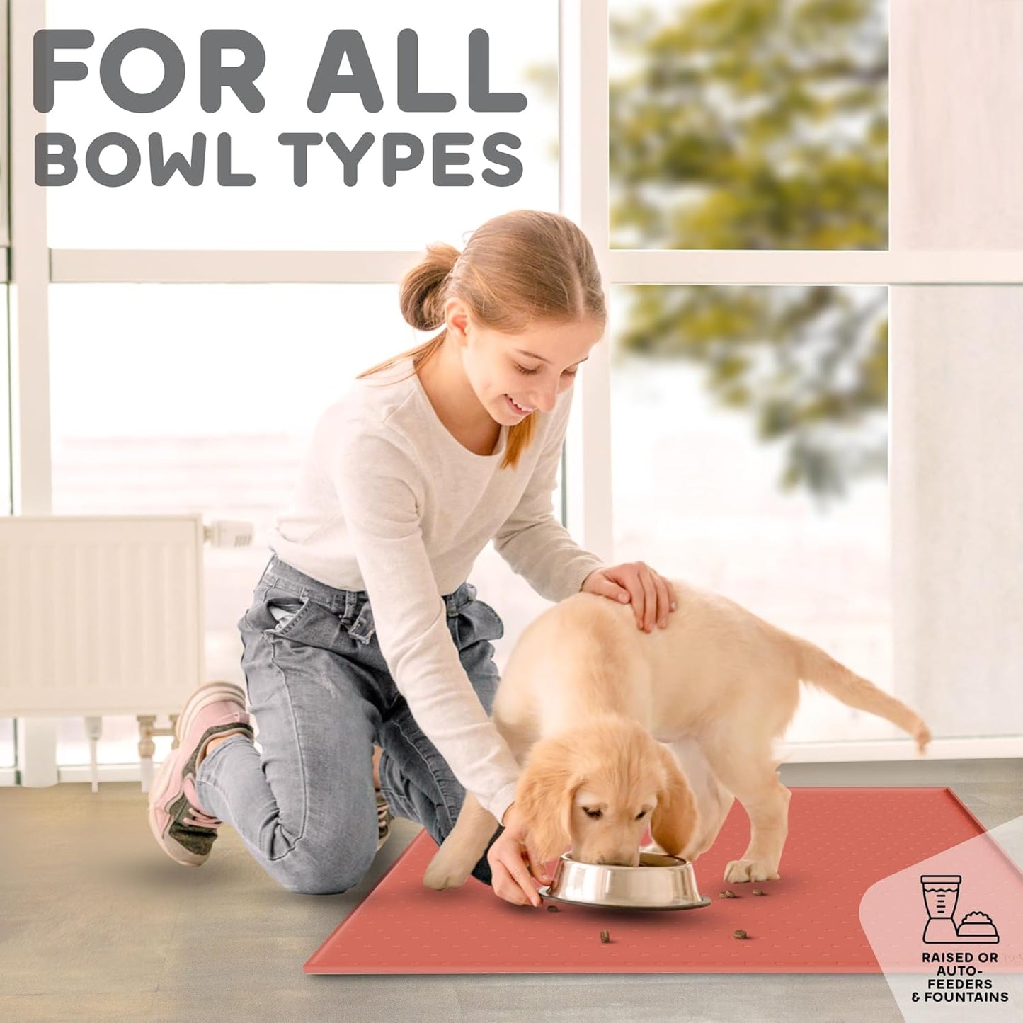 Dog Food Mat - 24x15 Raised Edges Dogs Mat for Food and Water Prevent Spill, Waterproof Cat Food Mats Protect Floors, Easy Clean Dog Bowl Mats for Food and Water, Silicone Pet Feeding Placemats