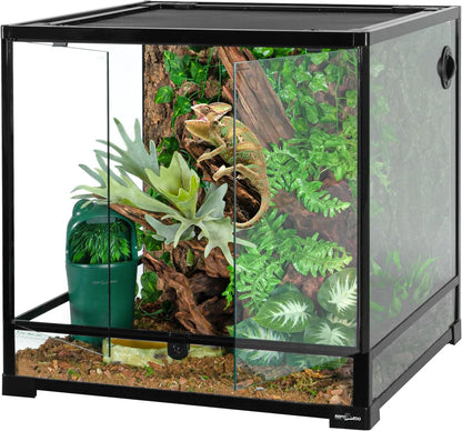 REPTIZOO 60 Gallon Glass Reptile Tank, 24" x 24" x 24" Large Reptile Terrarium Front Opening Terrarium with Double Hinge Door and Top Screen Ventilation, Easy Assembly Enclosure Tank