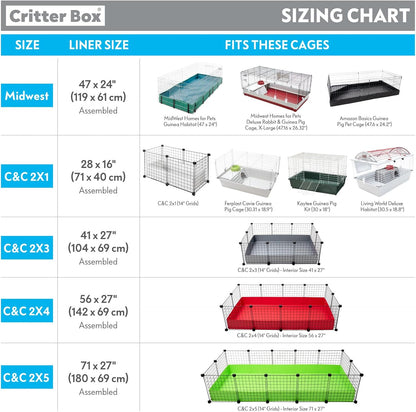 Paw Inspired Critter Box | Washable Guinea Pig Cage Liners with Raised Sides | Fleece Bedding for Guinea Pigs Rabbits, Hamsters, Small Animals | Edge Protected Pee Pads (C&C 2x1 (14" Grids))