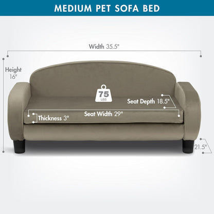 Paws & Purrs Multi-Cat Sofa Elevated Pet Bed for Indoor Cats Raised Cats Couch with Removable Washable Mattress Cover for Kittens, Dogs - 35.5" Wide, Ash