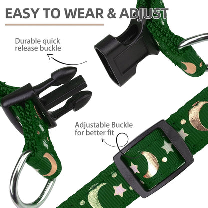 PUPTECK No Pull Dog Harness Soft Adjustable Basic Nylon Step in Puppy Vest Outdoor Walking with ID Tag, Moon Star Green, S