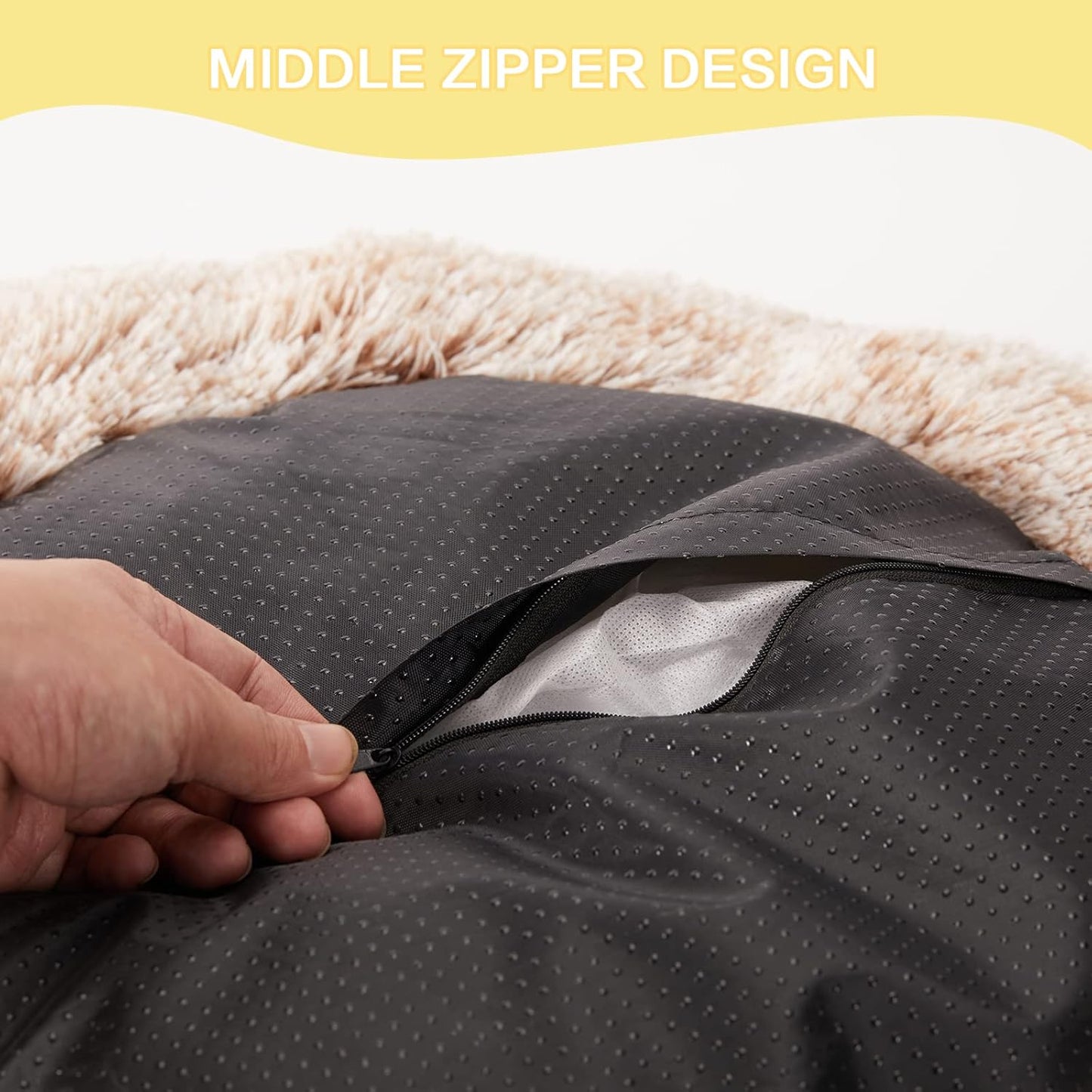 Bedfolks Calming Donut Dog Bed, 36 Inches Round Fluffy for Large Dogs, Anti-Anxiety Plush, Machine Washable (Brown, Large)