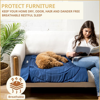 Portable Dog Mat - Waterproof & Foldable Pet Bed - Ideal for Indoor, Outdoor, Cafes, Travel, Camping, Grooming & Training - 39"x30" - Includes Carry Bag - Durable, Washable & Lightweight - Blue