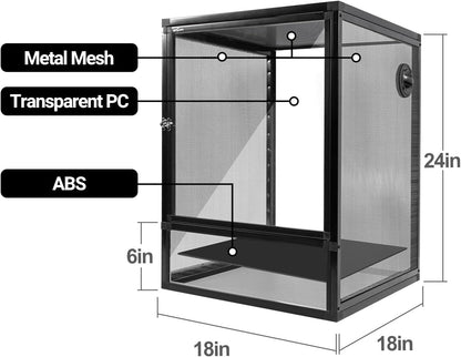REPTI ZOO 18" x 18" x 24" Front Opening Chameleon Cage with 3-Sided Metal Mesh, 34 Gallon Screen Vertical Terrarium with Background Sticker, Tall Enclosure for Chameleon, Tree Frog, Arboreal Reptiles