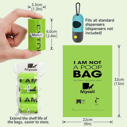 Certified Compostable Poop Bags for Dogs, 240 Poop Bags (16 Rolls), Landfill Friendly, Leak Proof Unscented Easy Open Poop Waste Bag（Green）