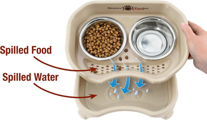 Neater Feeder Express Mess Proof Cat Bowls Elevated, No Spill Feeding Station, Stainless Steel Dishes for Food and Water, Raised Bowls for Indoor Cats, No Fatigue Whisker Friendly Dish, Almond