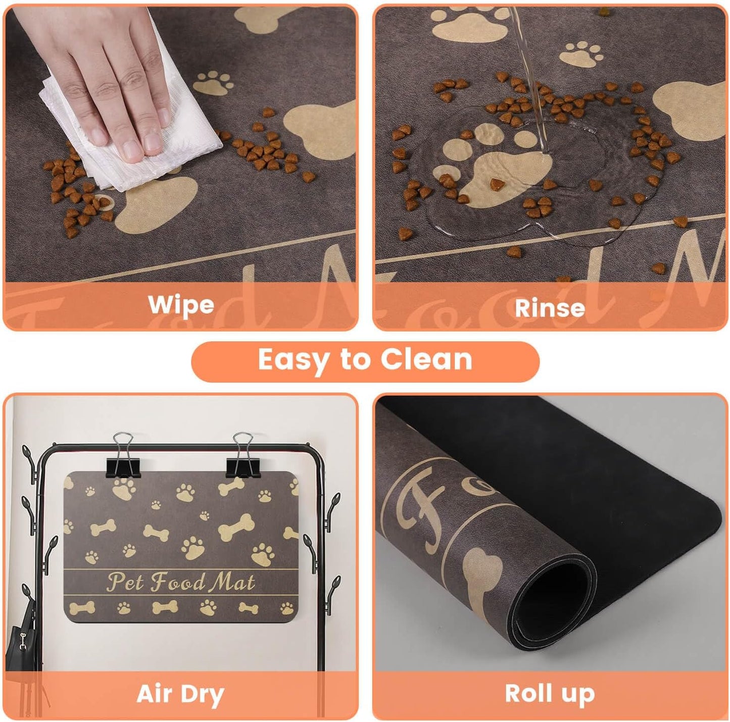 Pet Feeding Mat-Absorbent Pet Placemat for Food and Water Bowl, with Waterproof Rubber Backing, Quick Dry Water Dispenser Mat for Dog and Cat (16"x24", Brown)