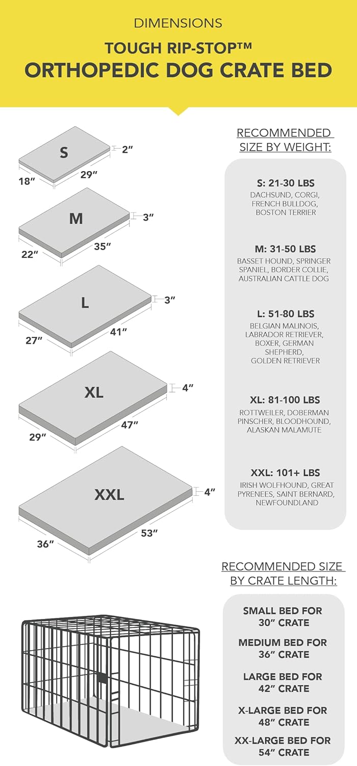 K9 Ballistics Tough Ripstop Orthopedic Dog Crate Bed - Durable Pad with Washable Cover, for Wire Crates, Tie-Downs Included, Size: Medium 35"x22", Blue Quartz
