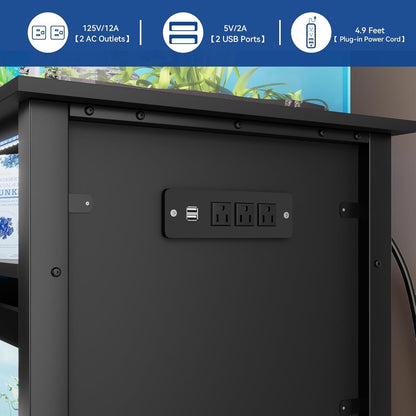 Aquarium Stand for 55-75 Gallon Fish Tanks with RGB Light Strip Black Modern Contemporary Wood