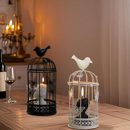 Vintage Decorative Bird Cage，Metal Black Bird Cage Decor for Candelabros para Centros De Mesa & Lanterns Decorative Indoor Suitable Wedding Party, Dining Table，Fireplace Metal Lantern&Bird Cage Decor