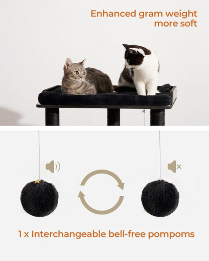 FourFurPets 26.7in Cat Tree Tower Condo, Cat Scratch Posts for Indoor Cats, Big Plate, Three 23.6in Full Sisal Scratching Posts, Black