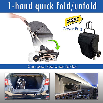 HPZ-PR America Pet Rover Lite Premium Light-Weight Dog/Cat/Pet Stroller Travel Carriage with Convertible Compartment/Aluminum Frame for Small & Medium Pets (Gray 2nd-Gen.)