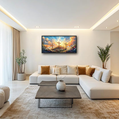 Framed Large Christian Jesus Wall Art, Oversized Floral Dove Wall Decor for Living Room, Landscape Canvas Painting Peaceful Pictures Modern Artwork for Living Room Bedroom Office 60"x30"