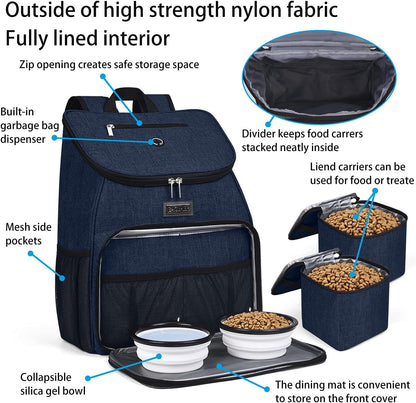 BAGLHER丨Dog Travel Bag, Airline Approved Pet Supplies Backpack, Dog Travel Backpack with 2 Silicone Collapsible Bowls and 2 Food Baskets