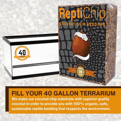 ReptiChip Reptile Bedding Loose Coconut Chip 36 Quart 4 Pack Coco Husk Substrate Mulch for Snake Habitat, Ball Python Terrarium, Turtle Tanks, Tortoise Enclosure