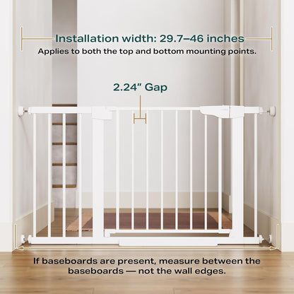 Cumbor 29.7-46" Baby Gate for Stairs, Toddler Safety Essentials for The House, Auto Close Dog Gate for Doorways, Mom's Choice Awards Winner-Easy Install Pressure Mounted Pet Gates for Dogs, White