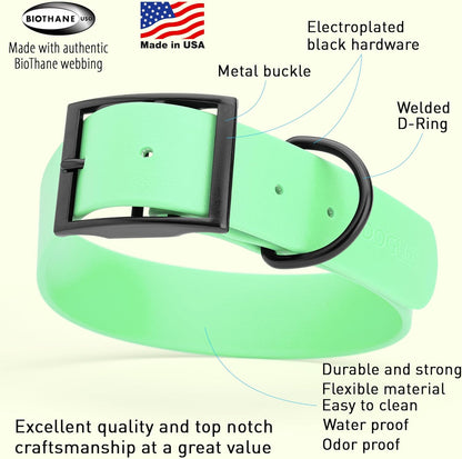 Dogline Biothane Waterproof Dog Collar Strong Coated Nylon Webbing with Black Hardware Odor- Proof for Easy Care Easy to Clean High Performance Fits Small Medium or Large Dogs, Sea Foam Green
