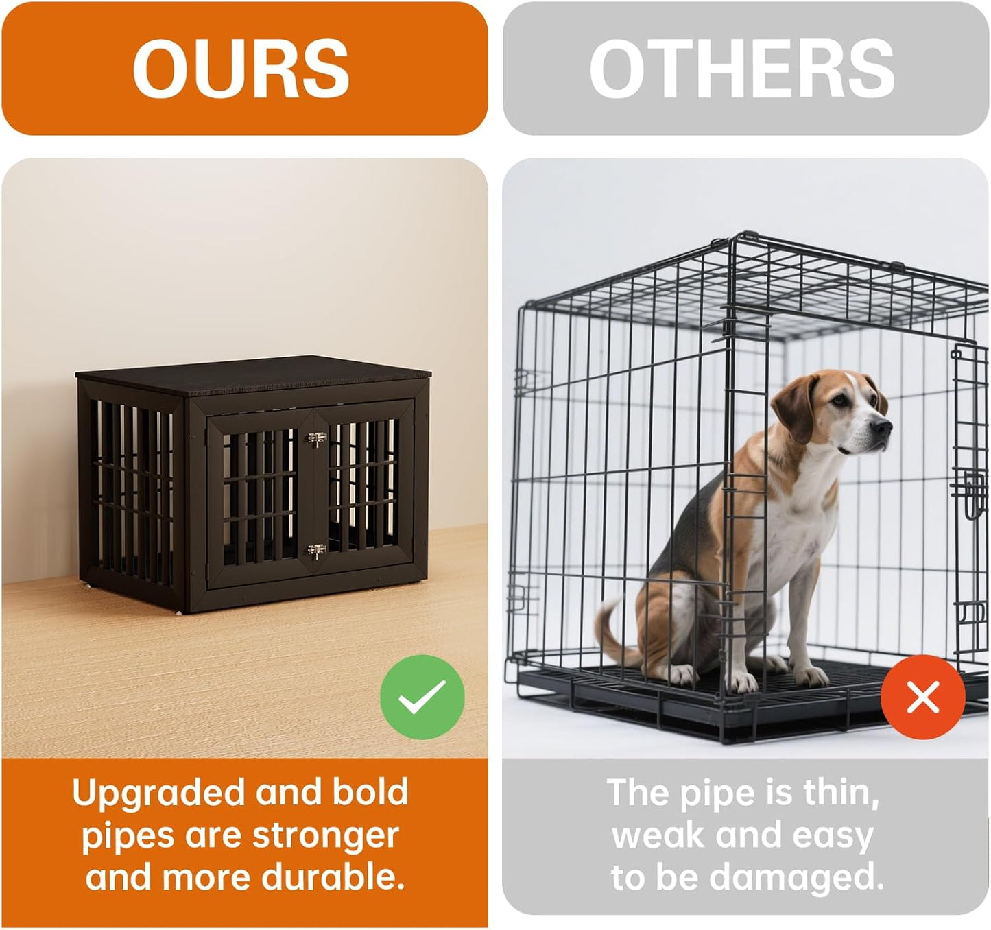 38" Heavy Duty Dog Crate Furniture for Small,Medium and Large Dogs,Rustic Wooden Dog Cage Kennel Indoor Furniture with Waterproof Top,Decorative Pet House Side End Table (Black)