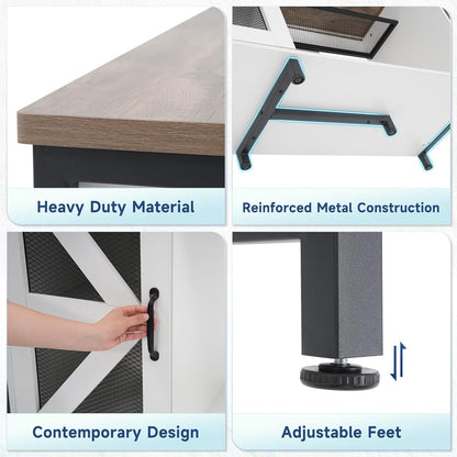Verano 55-75 Gallon Aquarium Stand with Cabinet, Fish Tank Cabinet with Power Outlets & LED Light, Modern Turtle Tank Stand 52 inch x 19.7-inch Desktop, Heavy Duty Metal Frame,1100LBS Capacity (White)