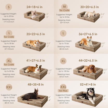 EHEYCIGA Orthopedic Dog Beds for Extra Large Dogs, Waterproof Memory Foam XL Dog Bed with Sides, Non-Slip Bottom and Egg-Crate Foam Big Pet Couch Bed with Washable Removable Cover, Camel