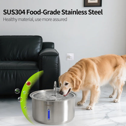 Large Dog Water Fountain, Petsamuse 11L/2.8Gal Automatic Circulating Stainless Steel Water Bowl Dispenser with 15 Replacement Filters, 2 Ultra Quiet Pumps, 2 Spray Modes and a Brush for Multi-Pet