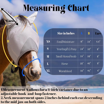 Horse Fly Mask, Adjustable Fly Masks for Horses with Ears, UV Protection from Insect Pests Comfort Mesh Without Nose Average Size Horses Accessories(Extra Large)